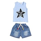 Domybest ベビー服 Tシャツ セットアップ　上下セット　男の子 タンクトップ+ショートデニムパンツ 2点セット　かっこいい　星プリント　キッズ　赤ちゃん　春　夏　秋　ルームウェア　セットアップ