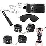 Ninonly SMグッズ SMセット 拘束具 4点セット 手枷 足枷 アイマスク 首輪 調整可能 マンネリ解消 SMプレイ 男女兼用(ブラック)