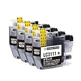 【SEASKY】LC3111BK ブラック 黒 染料 4個セット ブラザー Brother 対応 LC3111 互換インク 純正 と併用可能 残量表示機能付 プリンター用 ISO9001認証工場 DCP J572N J577N J582N J978N J998DN J973N J982N J987N インク
