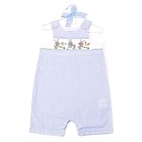 (マッドパイ)Mud Pie ベビー うさぎ柄ワンピース/ショートオール Boy Smocked Shortall 176087-12 ホワイト/ブルー 9-12M(9～12ヶ月) [並行輸入品]