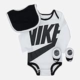NIKE ナイキ 0-6months 男の子用ホワイトxブラックSwooshロゴFutura長袖ボディスーツ出産祝い3点セット（身長約60-70cm） [並行輸入品]