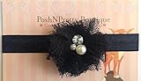 2 Mini Lace Blossom Pearl and Rhinestone Flower baby PoshNPretty headband - Black by PoshNPretty