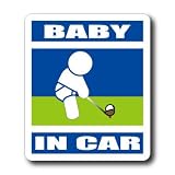 わーるどくらふと BABY IN CAR ステッカー （あお） ゴルフ（B)バージョン　ベビー・赤ちゃんが車に乗っています