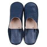 [mocororo] モロッコ バブーシュ luxe 本革 プレーン・無地 ルームシューズ スリッパ レディース・メンズ モコロロ メンズL,Navy