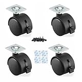 貼るだけキャスター 後付け 強力両面テープ＆ネジ付き DIY家具の交換キット 粘着テープ式キャスター (黒, 4)