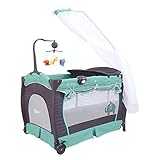 プレイヤード ベビーベッド 折りたたみ 果一宝貝 ベビーサークル 新生児から 天蓋蚊帳等4大付属品付 遮光カーテン付 (グレー)