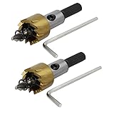 uxcell　ホールソー　ツイストドリルホールソー　2個入り　シルバートーン　ブラック　ゴールドトーン　HSS　18.5mm　三角シャンク