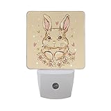 naanle Cute Bunny Rabbit withハートスター花柄フラワーベージュの自動センサーLED Dusk to Dawnナイトライトプラグinインドアfor Adults