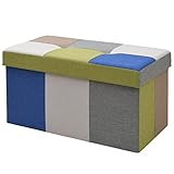 山善(YAMAZEN) リビング収納スツール 76×38cm パッチワーク LSPW-76(B/G) グリーンマルチ柄