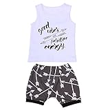 Domybest ベビー服 Tシャツ セットアップ　上下セット　男の子 女の子　タンクトップ+ショートパンツ 2点セット　英字プリント　ベスト　キッズ　赤ちゃん　春　夏　秋　ルームウェア　セットアップ