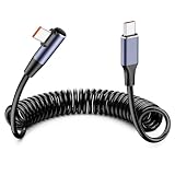 改良型-車載 カールコード Type-C to C ケーブル 100W/5A PD対応 急速充電 (自然長0.35m - 最大伸長1.5m) E-Marker内蔵 Android Auto対応 TPU 高耐久 スマホ/PC USB-C 車用 充電コード ブラック