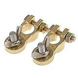 GRALARA　2個　真鍮　正/負　車　バッテリー　端子　クランプ　クリップ　コネクタ