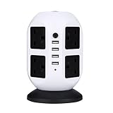 Sunmoch省エネ タワー式 電源タップ スイッチ付 AC 8個口 USB充電機能付き 4USBポート急速充電可能 雷ガード保護 過負荷保護 便利 コンセント (ブラック)