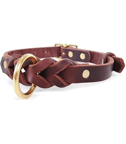 Amazon | DOG WooF 本革 牛革 犬 レザー 総編み込み 首輪 真鍮金具