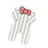 二丁目 ベビー ロンパース  よだれかけ付き かわいい ストライプ 男の子 女の子 出産祝い (73, white+gray)