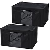 山善(YAMAZEN) 収納ケース 積み重ね可能 2個組 幅50×奥行39cm ブラック YTC-TSB2P(BK)