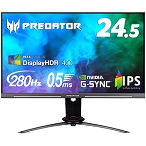 Acer ゲーミングモニター Predator XB253QGWbmiiprzx 24.5インチ IPS 非光沢 フルHD 0.5ms 240Hz HDMI (280Hz DisplayPort/オーバークロック) USB3.0 G-SYNC Compatible VESA DisplayHDR 400 スピーカー内蔵 VESAマウント対応 高さ調節 スイベル ピボット