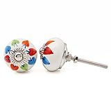 花柄セラミックノブホワイトキャビネットノブ引き出しハードウェア引き出しユニークノブ2ピース 1" Diameter CDN2268A