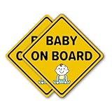 Baby on Board マグネットステッカー 2枚セット 車用安全サイン 黄色デザイン 赤ちゃん イラスト入り 子育て家庭必須 可愛いベビーサイン 車両用 警告ステッカー 簡単取り付け 防水仕様 男の子 マグネット