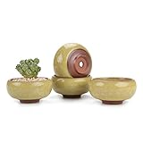 T4U 6.5CM 陶器ミ二植木鉢 氷裂紫砂シリーズ 多肉植物 サボテン鉢 フラワーポット プランター容器 褐色 4個入り