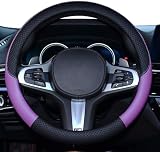 HUACHENG ハンドルカバー 車用 軽自動車 sサイズ ステアリングカバー 本革 汎用 おしゃれ 通気性がよい 滑り防止 オールシーズン対応 普通車 ハンドル 保護カバー カスタム 内装パーツ アクセサリー 車用品 (パープル)