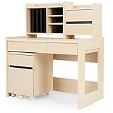 学習机 学習デスク 4点セット 3段階 天板昇降 上棚組換え 可動棚 チェスト付 木目調 勉強机 幅100cm ツートン ナチュラル/ブラウン