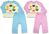 (ベアボックス)Bear Box 【BearBox】 ベアボックス スムス綿 ボタン付き アニマル柄 T型長そでパジャマ 80cm/90cm/95cm 95 ピンク