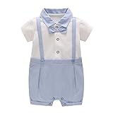 ALLAIBB ベビー服 男の子 半袖 カバーオール 新生児 ロンパース フォーマル 前開き 蝶ネクタイ 普段着 お呼ばれ お食い初め 結婚式 size 3-6M (ブルー)
