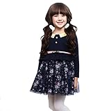 RoRykon 供服 ガールズ ワンピース チュニック リボン ベルト 韓国スタイル フラワースカート ガールズ 礼服 結婚式 発表会 入園式 入学式 卒園式 卒業式 七五三 パーティー (130cm