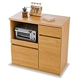 LOWYA （ロウヤ） 国産 キッチンカウンター 充実収納 木目調 耐震 可動棚 蒸気吸収モイス加工 静かに閉まるソフトクローズ機能 幅88cm 下段単品 ナチュラル おしゃれ