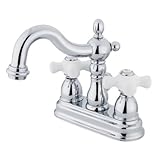 Kingston Brass KB1601PX Heritage 4-Inch Centerset Lavatory Faucet with Porcelain Cross Handle, Polis