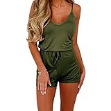 レディース オールインワン 水着 体型カバー ショートパンツ ワンピース 女性用 短パン ロンパース ビーチウェア ギャルギャル服 (M, グリーン)