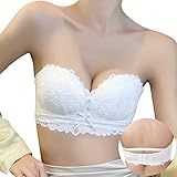 [APIKIE] ストラップレスブラ 紐なしブラ 無重力感ブラ・0アレルギー滑り止め加工・超盛りブラ・谷間メイクパッド チューブトップ 蒸れず 柔らかい ノンワイヤー ブラジャー 美胸ブラ 結婚式 オフショル 寄せブラ バストアップ (S（32,70）, ホワイト)