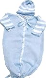 ニットかぎ針編みFinishedダークブルーコットンホワイトストライプBaby Bunting Babyバッグ