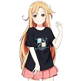 RUIBOCOS SAO ソードアート・オンライン アスナ 印象Tシャツ コスプレ衣装 男女兼用 春夏服 (ブラック,XXL)