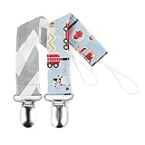 Bumkins 2 Piece Pacifier Clip, Fire Engine and Grey Chevron by Bumkins [並行輸入品]