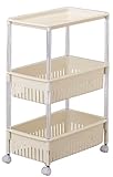 サンコープラスチック キッチンワゴン ルーチェワゴンテーブル3段ワイド TMW-21 キャスター付 ベージュ