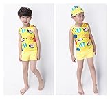 子供 男の子 男児　水着上下+帽子 3点セット　水着セット　キャップ付き　キッズ 水着 超人気　魚柄　かわいい　S/M/L/XL/2XL (XL, イエロー)