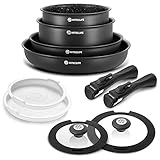 HITECLIFE 鍋セット フライパンセット 10点 ih ガス対応 取っ手の取れる 家庭用 16cm 18cm 22cm 26cm 焦げ