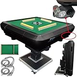 【静音設計で快適プレイ】clasimple 全自動麻雀卓 麻雀卓 静音 家庭用 キャスター付き 3人打ち対応 USB充電 コンパクト (アルミ脚 牌28mm, マットブラック)