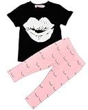 ベビーガールズ夏唇印刷ショートスリーブTシャツとレギンスパンツセット カラー: ブラック