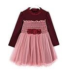 candykids  キッズ 女の子 女児 長袖 ワンピース フォーマル フレア スカート 発表会 結婚式 入学式 入園式 卒園式 卒業式 チュニック あったか (90cm, レッド)