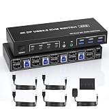 4 ポート USB 3.0 Displayportデュアル モニター KVMスイッチ 4K@60Hz ディスプレイ切替器 Displayportモニター4PC 分配器 オーディオ マイク出力と 3 USB 3.0 ポート、デュアルモニター DP拡張 キーボードマウススイッチャー