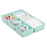 mDesign Baby Nursery Dresser Drawer & Closet Organizer Tray for Bibs, Onesies, Rattles - 4 Sections,