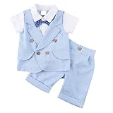 Baby Boy Gentleman半袖服セット幼児用Outfit with Plaidトップスパンツボウタイ カラー: ブルー