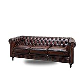 クラシックデモダン【ヴィンセント】三人掛け チェスターフィールドソファ（ブラウン/リアルレザー×ブラック）アンティーク クラシック ラグジュアリー 高級感 ブリティッシュ 英国 アメリカン 西海岸【搬入・設置サービス】VC3LS7126K 