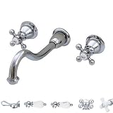 Rosalynダブルハンドルウォールマウントバスルーム蛇口仕上げ:豊かなトリプルメッキクロム、スタイルレバーハンドル