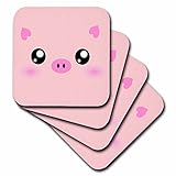 InspirationzStoreキュート動物 – 可愛い豚面 – キュートピンクミニマリストファーム動物漫画 – 子供部屋キッズ子子供ガールズガーリー – コースター set-of-4-Cerami