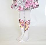 ☆子ども用デザインタイツ☆ホワイト＆ビッグバタフライ40デニール