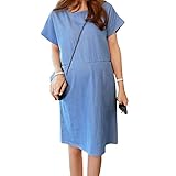 (マーシェル) Marshel マタニティ チュニック 半袖 デニム 産前 産後 長く使える おしゃれ かわいい 妊婦服 ブルー XL